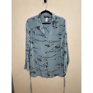 Sag Harbor Green Blouse Womans Medium Polyester Long‎ Sleeve